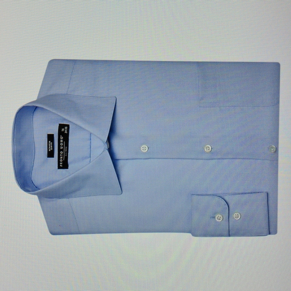 Pronto Uomo Slim Fit Queen's Oxford Dress Shirt, Light Blue 16 34/35 - Picture 2 of 6